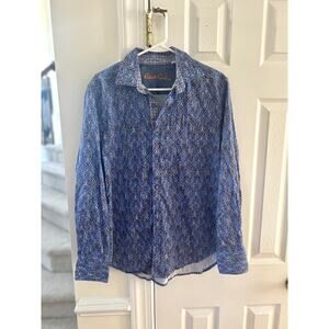 Robert Graham Blue & Brown Mosaic Patterned Contrast Cuff Button Down